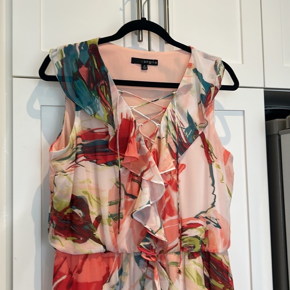 Sangria Watercolour Floral Ruffle Maxi Sleeveless Tropical Dress Size 10 - Picture 4 of 15